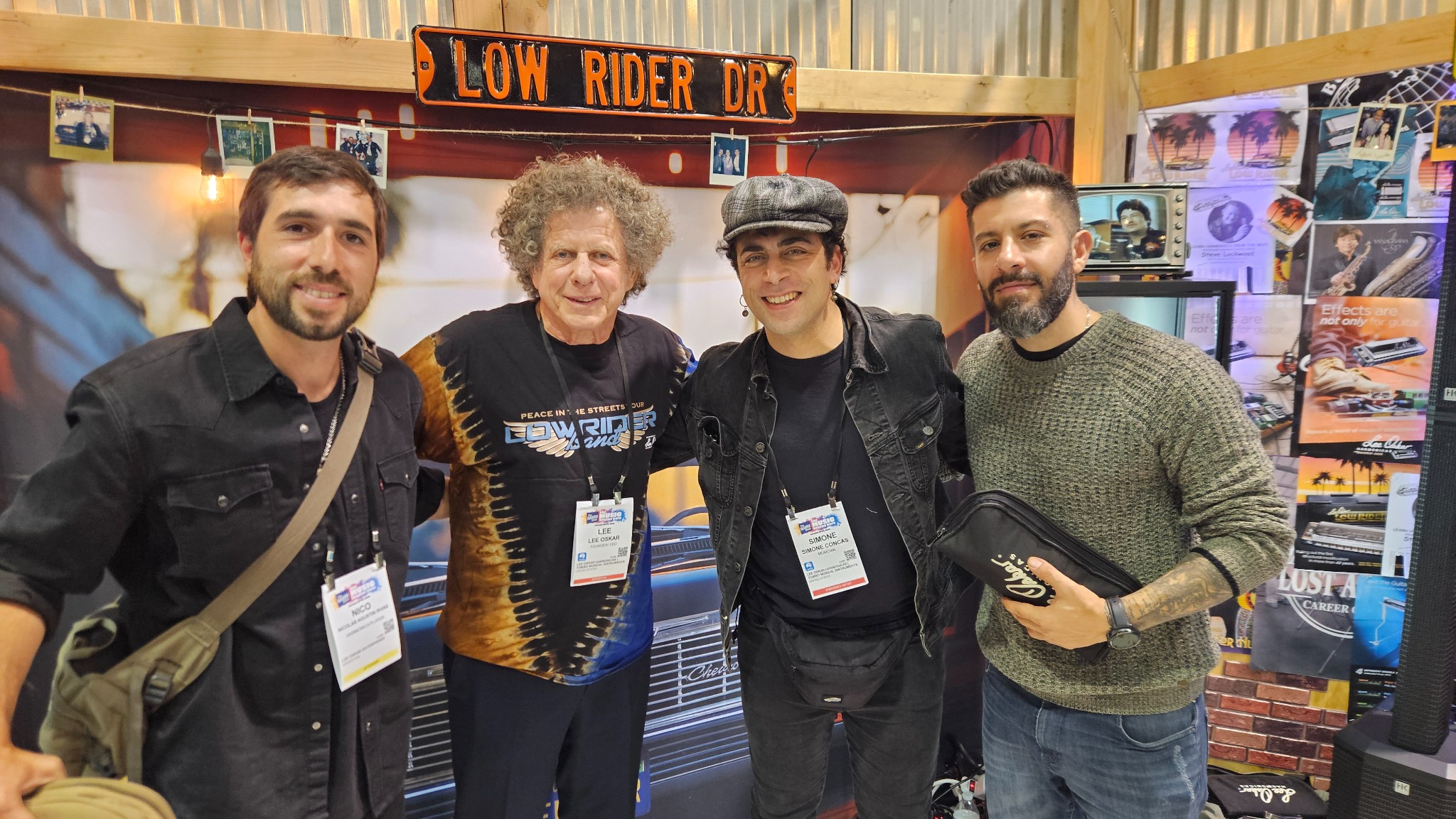 Nicolás Rivas with Lee Oskar and fellow musicians at NAMM 2026