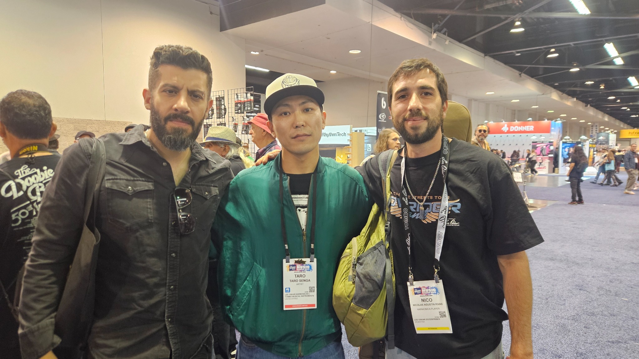 Nicolás Rivas with Taro Senega and a fellow musician at NAMM 2026